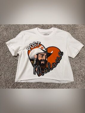 Never worn - White 'Post Malone' Graphic Crop Top